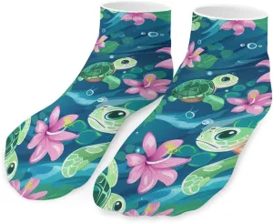 Turtle Flower Ankle Socks Breathable Low Cut Sports Socks Casual No Show Sock for Women Men