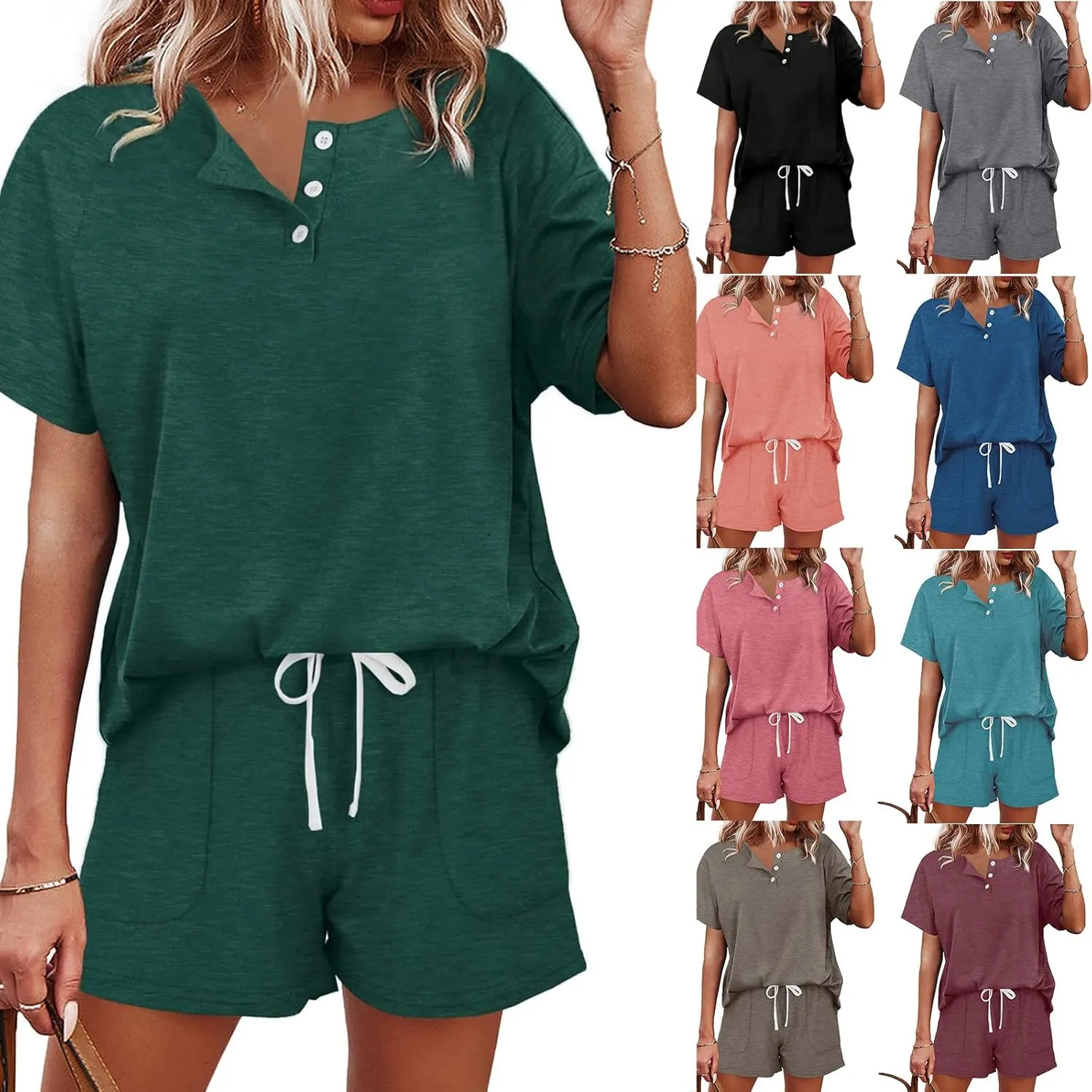Two Piece Outfits for Women Shorts Suit Lounge Sets Casual Botton Collar Shirts and Shorts Tracksuit