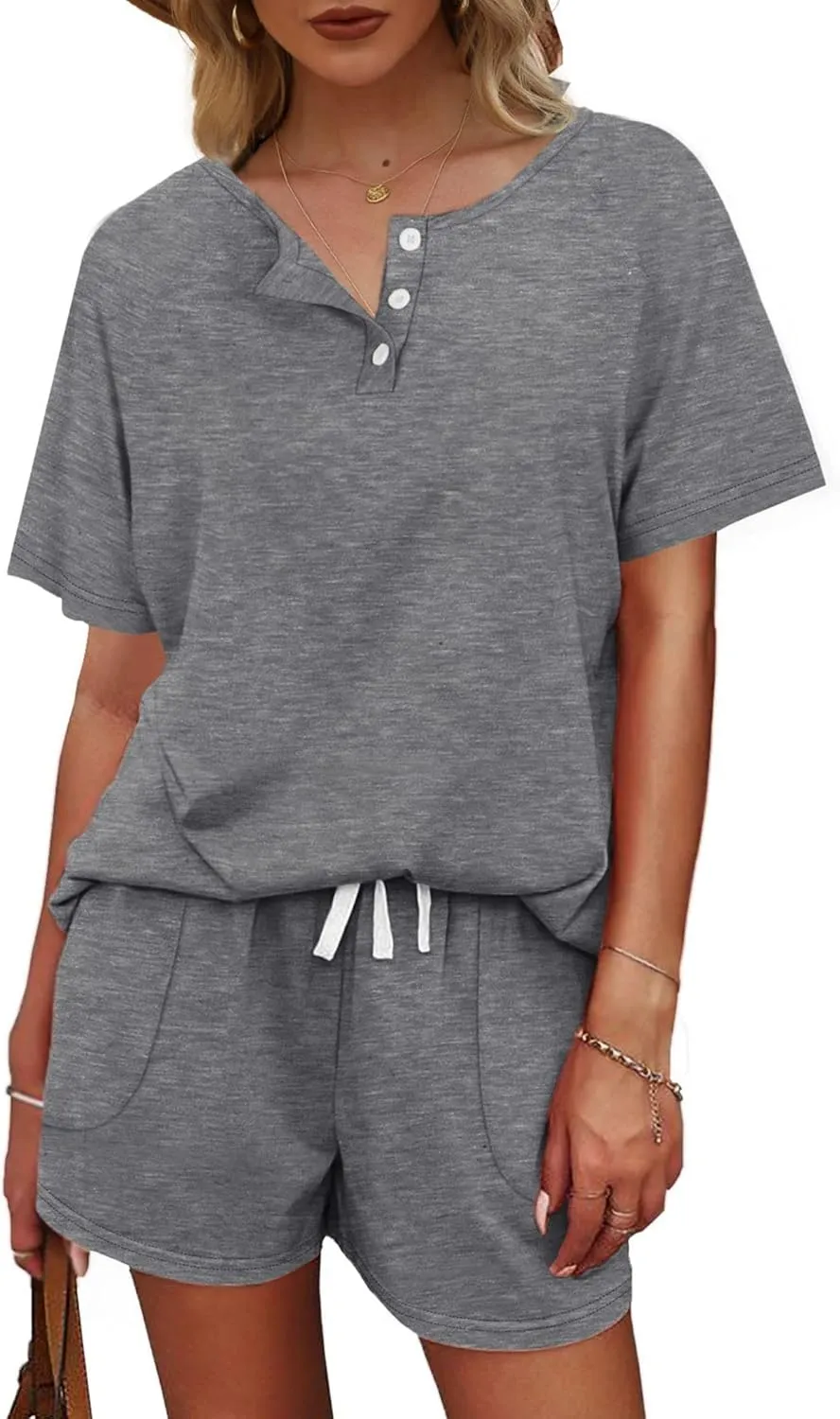 Two Piece Outfits for Women Shorts Suit Lounge Sets Casual Botton Collar Shirts and Shorts Tracksuit