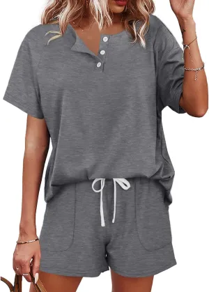 Two Piece Outfits for Women Shorts Suit Lounge Sets Casual Botton Collar Shirts and Shorts Tracksuit