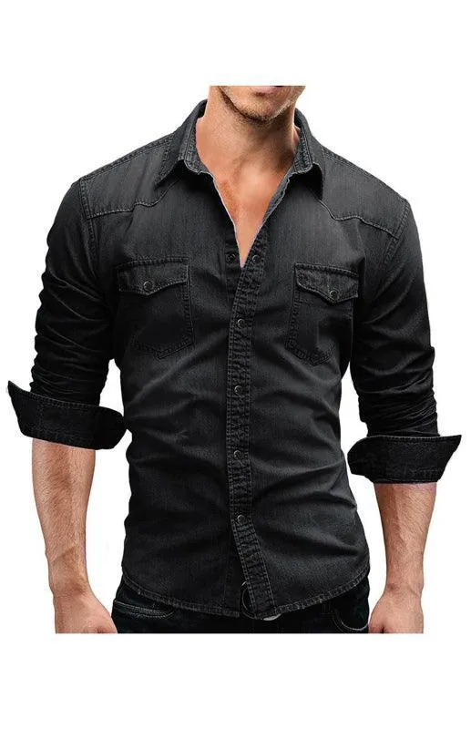 Two-Pocket Long Sleeve Denim Shirt