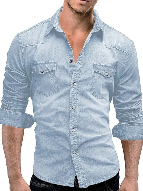 Two-Pocket Long Sleeve Denim Shirt