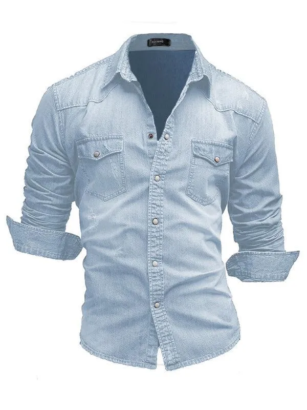 Two-Pocket Long Sleeve Denim Shirt