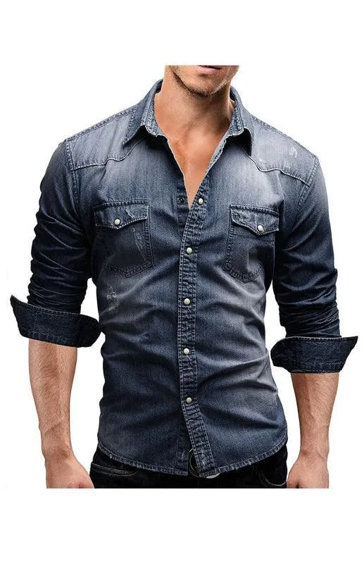 Two-Pocket Long Sleeve Denim Shirt