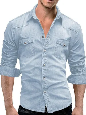 Two-Pocket Long Sleeve Denim Shirt