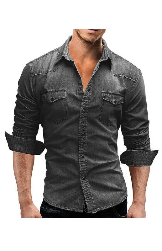 Two-Pocket Long Sleeve Denim Shirt