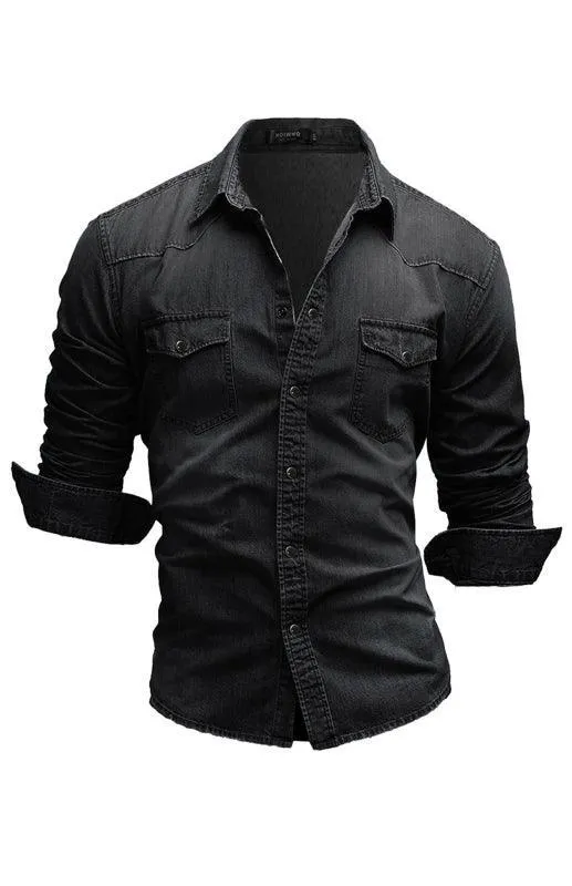 Two-Pocket Long Sleeve Denim Shirt