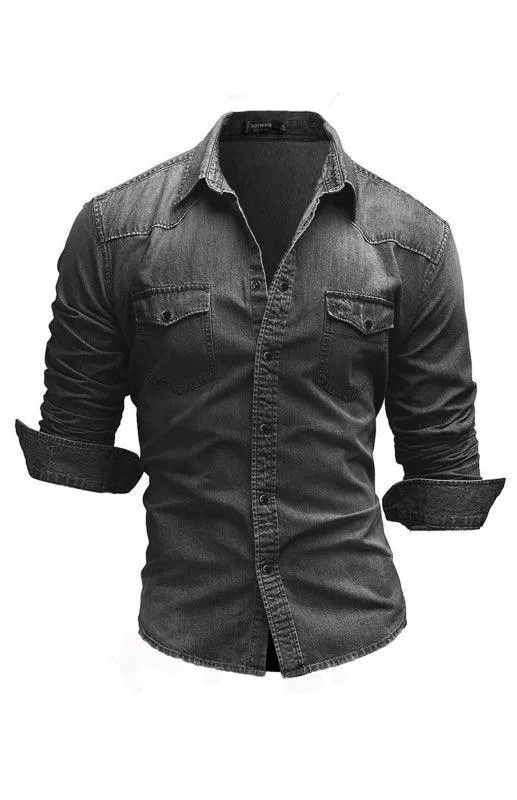 Two-Pocket Long Sleeve Denim Shirt