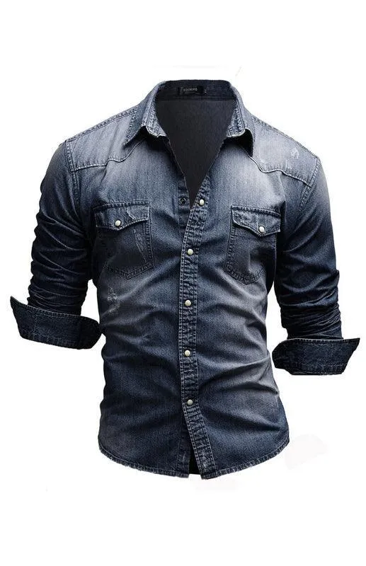 Two-Pocket Long Sleeve Denim Shirt