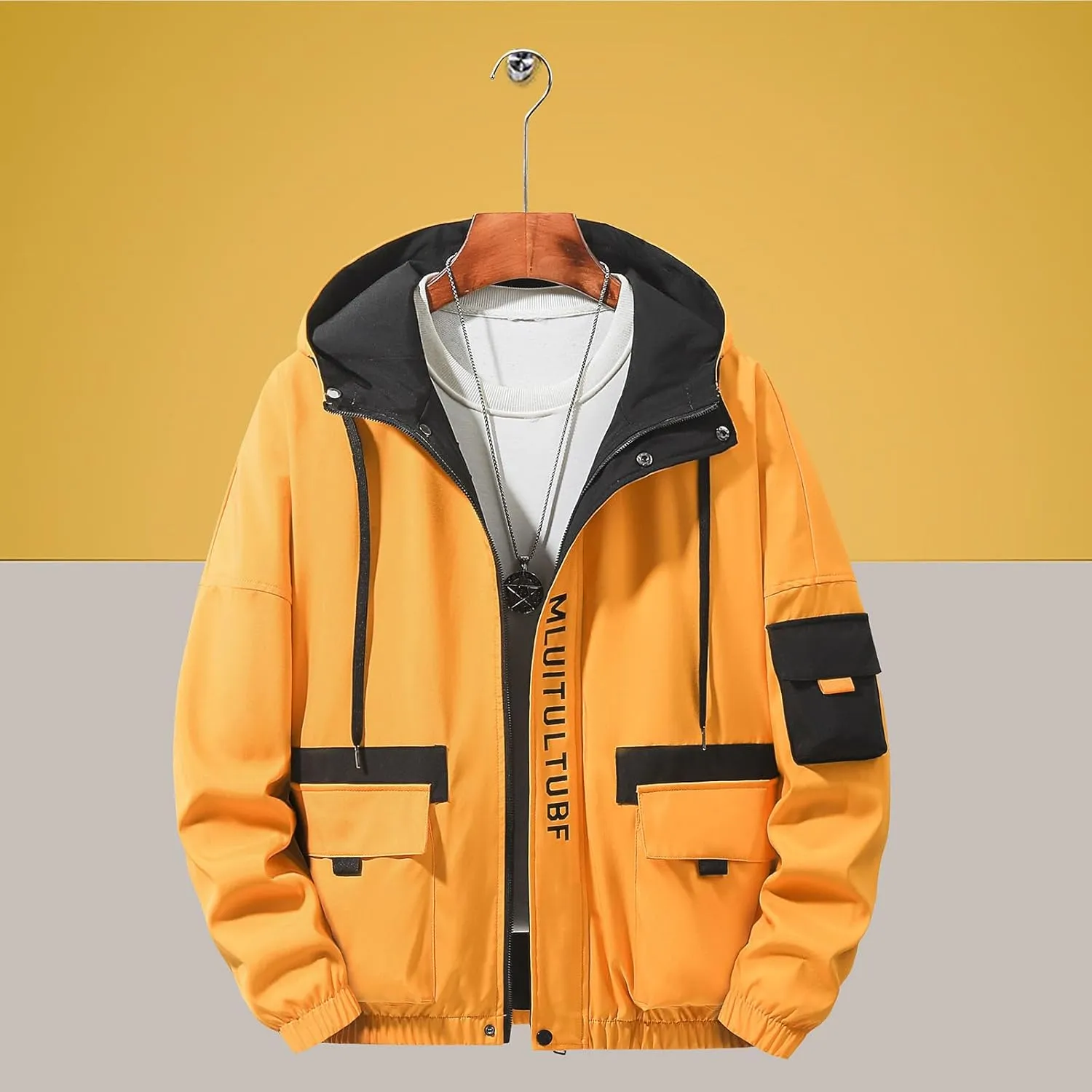 Uillui Men's Hooded Waterproof Jacket Outdoor Casual Hiking Fishing Lightweight Windbreaker Rain Jacket Pockets Work Jackets