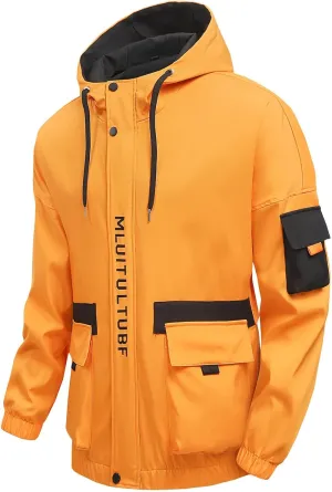 Uillui Men's Hooded Waterproof Jacket Outdoor Casual Hiking Fishing Lightweight Windbreaker Rain Jacket Pockets Work Jackets