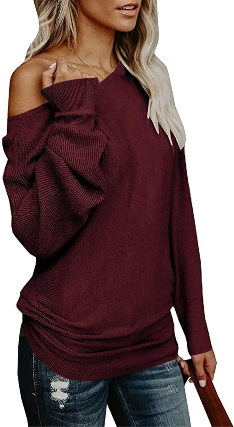 UMEKO Womens Off The Shoulder Sweater Oversized Knit Long Sleeve Sweaters Tunic Tops