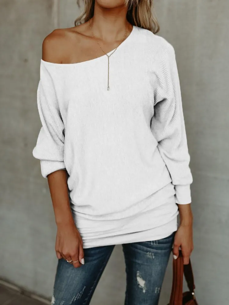 UMEKO Womens Off The Shoulder Sweater Oversized Knit Long Sleeve Sweaters Tunic Tops