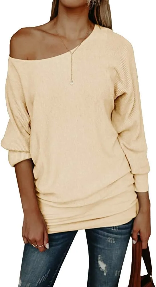UMEKO Womens Off The Shoulder Sweater Oversized Knit Long Sleeve Sweaters Tunic Tops