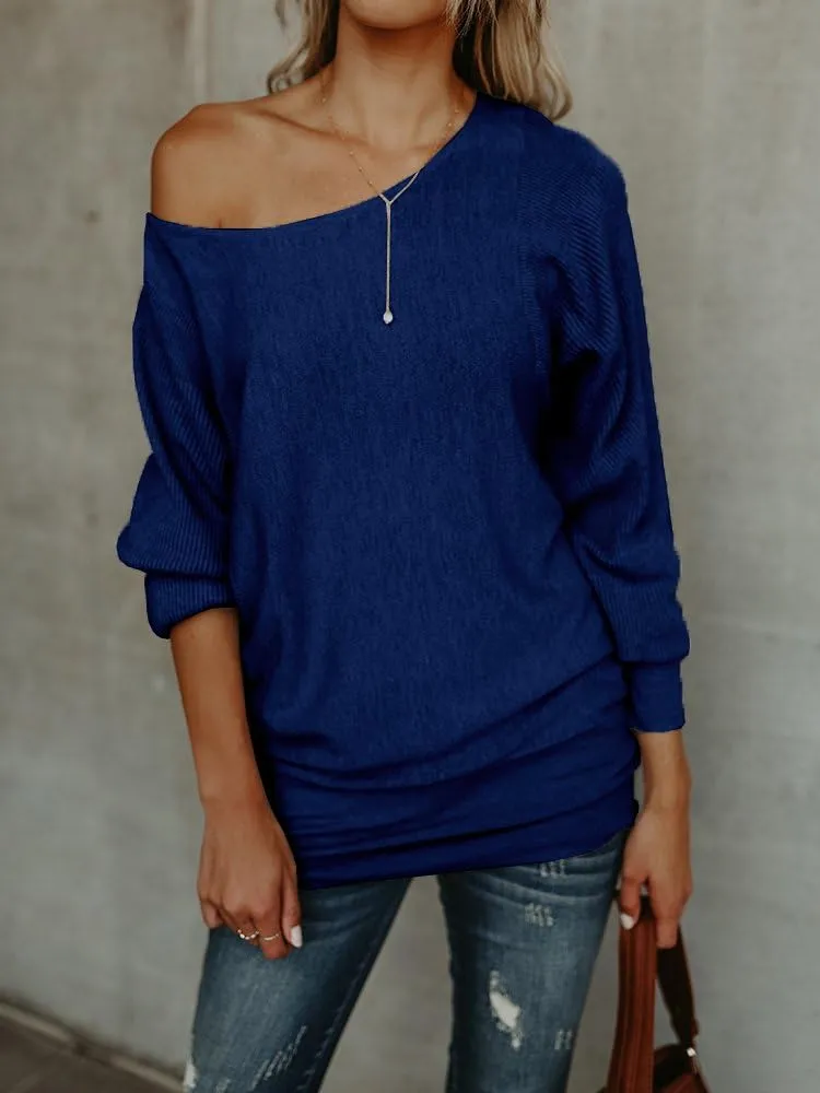 UMEKO Womens Off The Shoulder Sweater Oversized Knit Long Sleeve Sweaters Tunic Tops