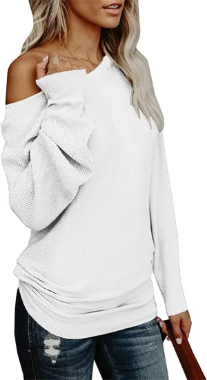 UMEKO Womens Off The Shoulder Sweater Oversized Knit Long Sleeve Sweaters Tunic Tops