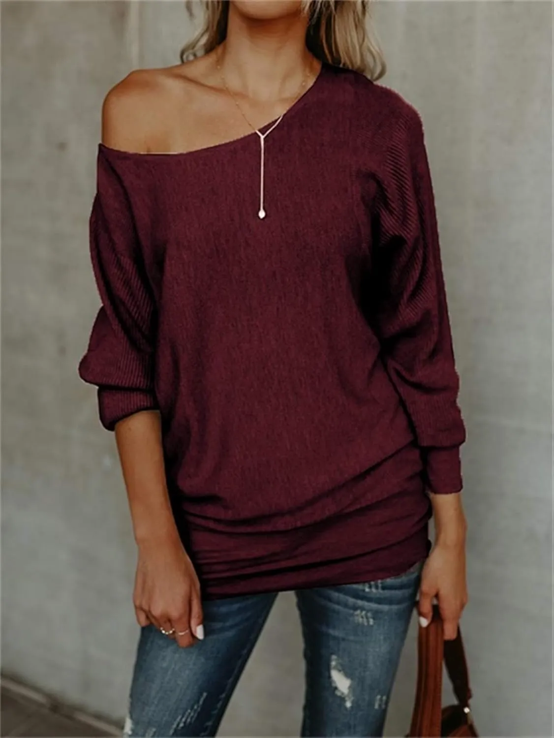 UMEKO Womens Off The Shoulder Sweater Oversized Knit Long Sleeve Sweaters Tunic Tops