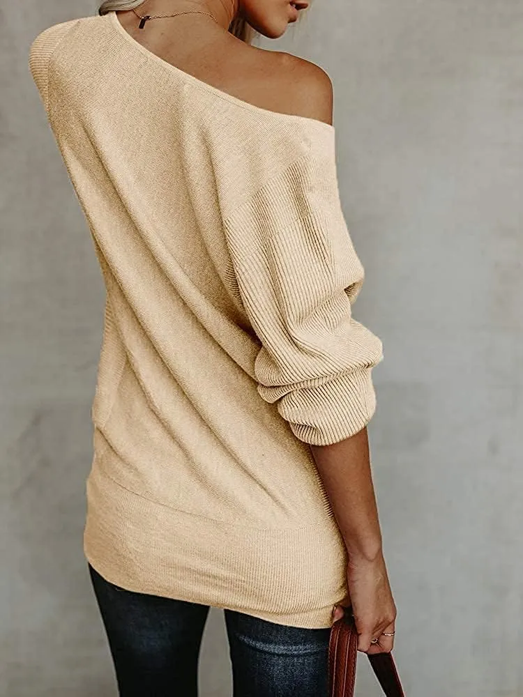 UMEKO Womens Off The Shoulder Sweater Oversized Knit Long Sleeve Sweaters Tunic Tops