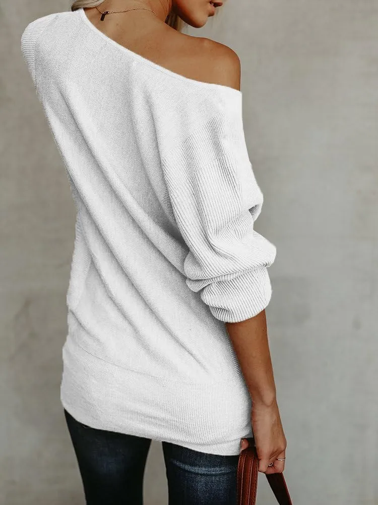 UMEKO Womens Off The Shoulder Sweater Oversized Knit Long Sleeve Sweaters Tunic Tops