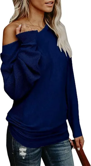 UMEKO Womens Off The Shoulder Sweater Oversized Knit Long Sleeve Sweaters Tunic Tops