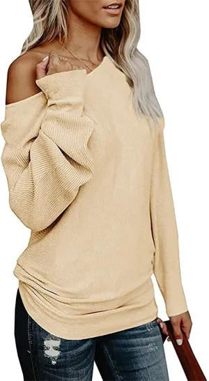 UMEKO Womens Off The Shoulder Sweater Oversized Knit Long Sleeve Sweaters Tunic Tops