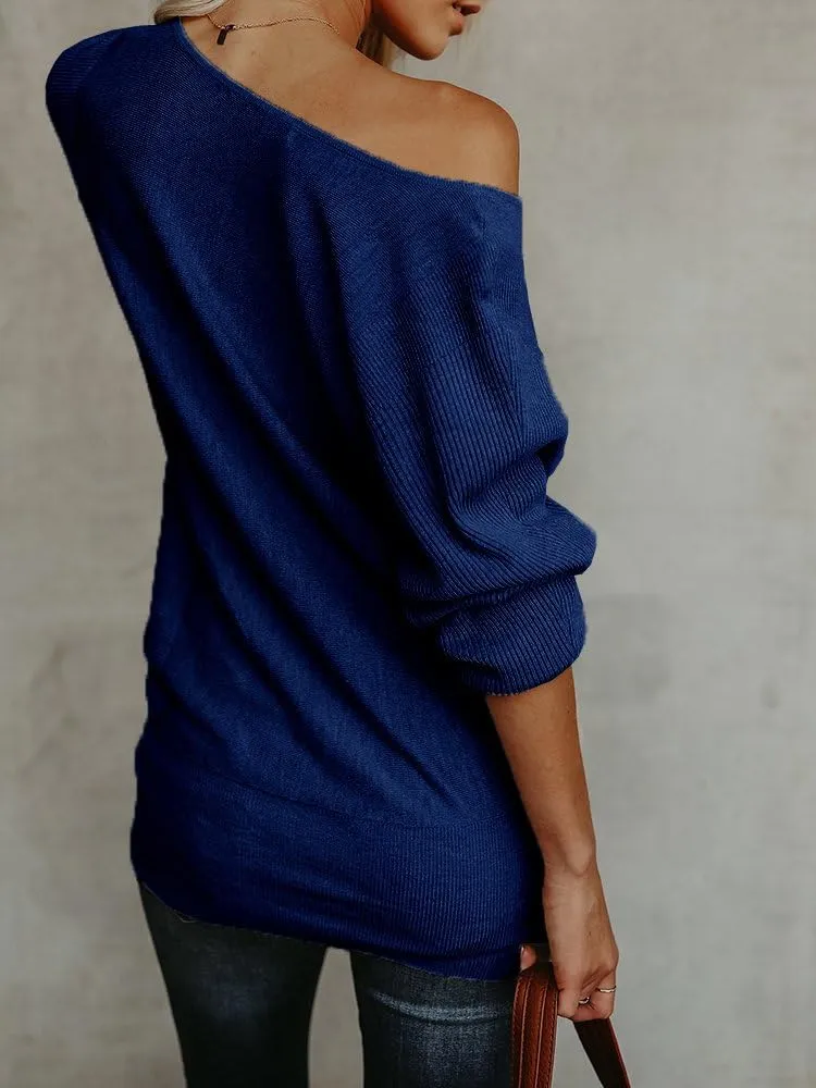 UMEKO Womens Off The Shoulder Sweater Oversized Knit Long Sleeve Sweaters Tunic Tops