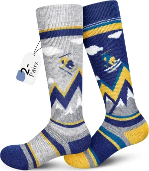 unenow Merino Wool Ski Socks Kids 2 Pairs, Winter Warm Snowboarding Thermal Socks for Boys Girls Toddlers