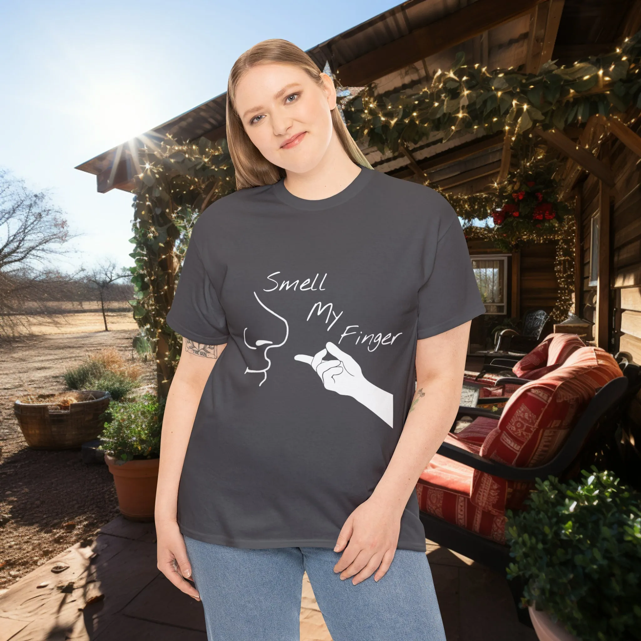 Unisex Smell My Finger Heavy Cotton Tee. Graphic T Shirt. Funny T Shirt. Outerwear. Unisex. Gift For Him. Gift For Her. Funny Gift