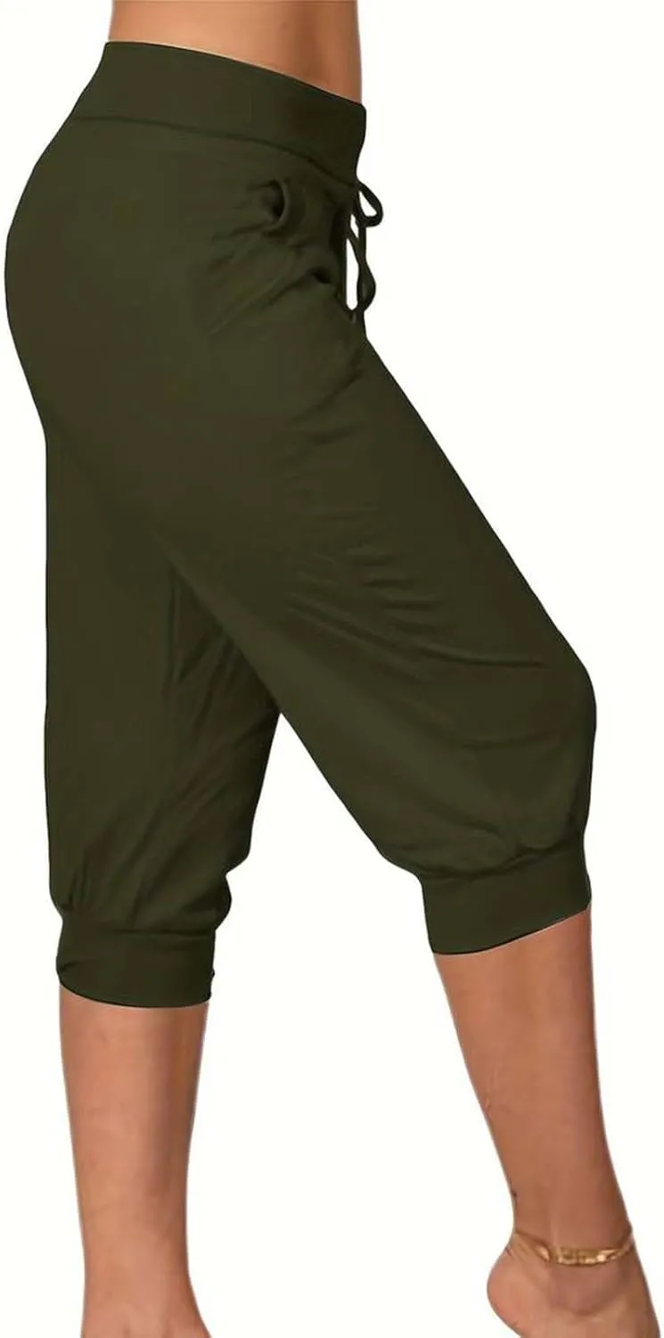 uSecee Womens Capri Sweatpants Drawstring Waist Cropped Yoga Joggers Casual Loose Lounge Pants Palazzo Trousers with Pockets
