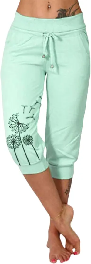 uSecee Womens Capri Sweatpants Drawstring Waist Cropped Yoga Joggers Casual Loose Lounge Pants Palazzo Trousers with Pockets