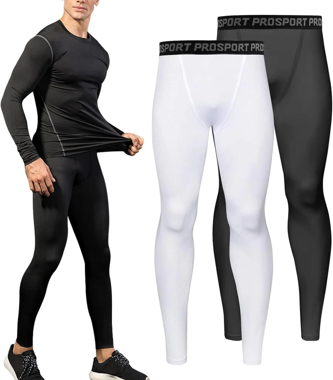 Valcatch 3 Pack Mens Running Leggings Compression Pants Tights Sports Baselayer Athletic Workout Activewear
