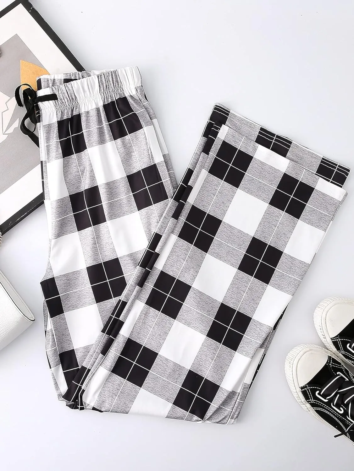 Verdusa Women's Plaid Print Drawstring Waist Pajama Pants Sleepwear Lounge Bottom