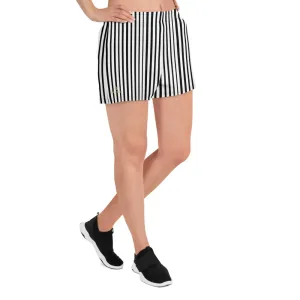 Vertical Striped Women's Shorts, Vertical Stripe Black White Athletic Short Shorts- Made in EU