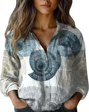 Vintage Boho Tops for Women Floral Print Shirt Casual Long Sleeve Button Up Blouses Long Sleeve Boho Shirts Tops