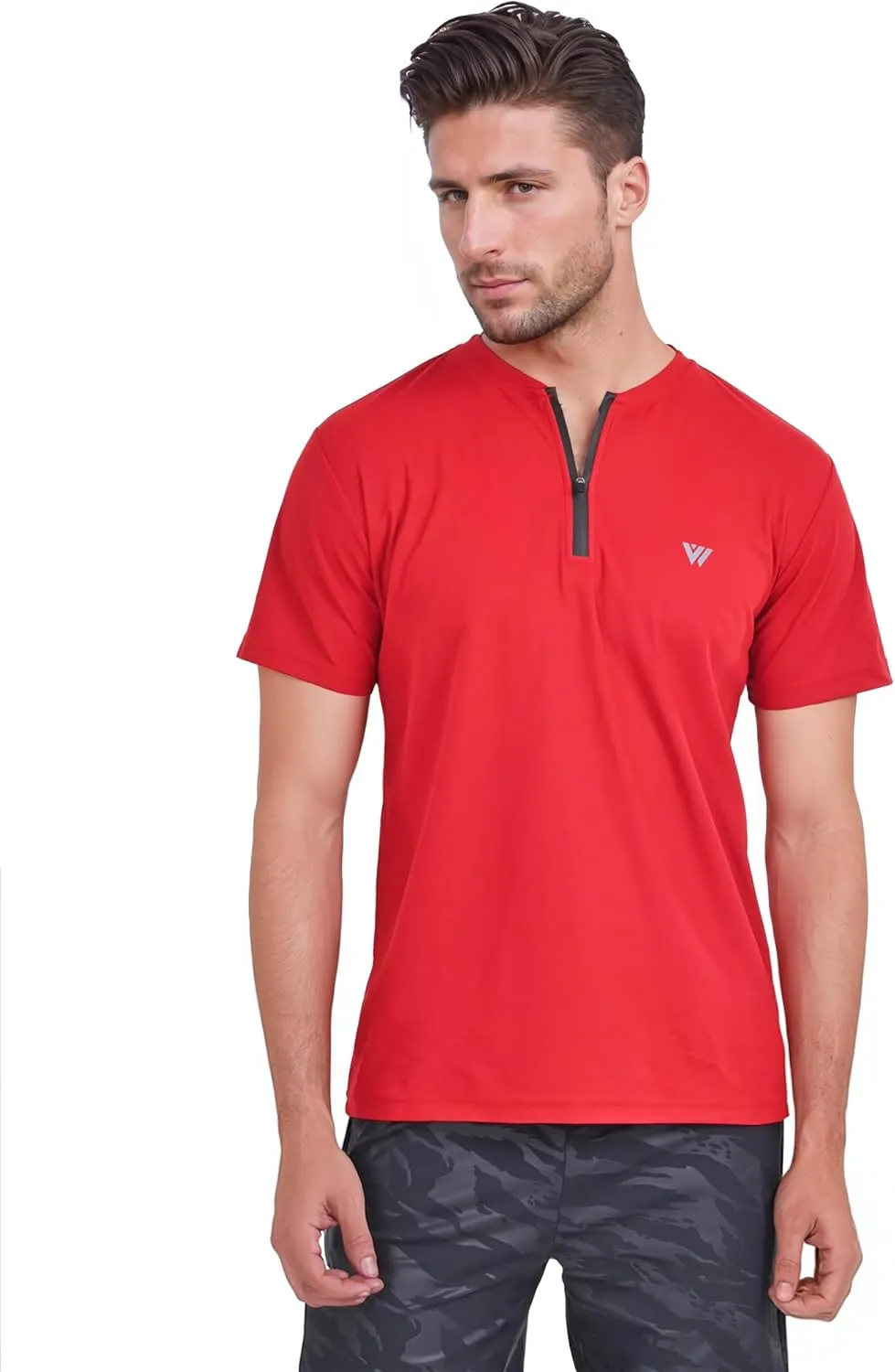 VIROH Mens Quick-Dry Zipper Activewear T-Shirt, Lightweight Short Sleeve Gym & Sports T-Shirt
