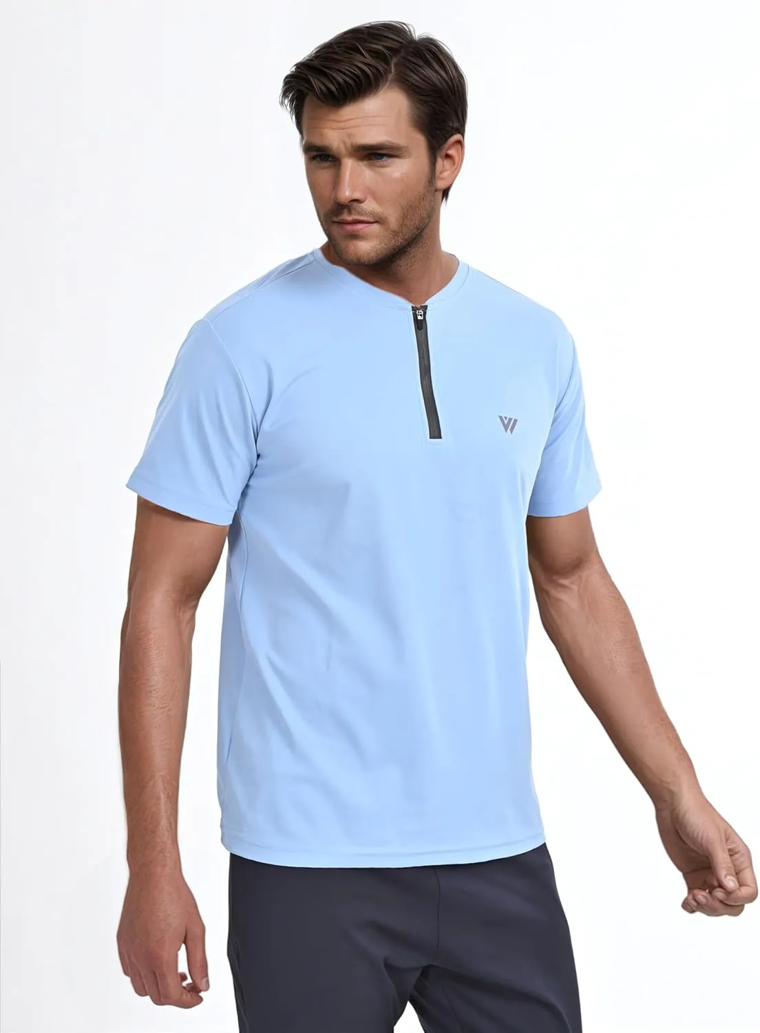 VIROH Mens Quick-Dry Zipper Activewear T-Shirt, Lightweight Short Sleeve Gym & Sports T-Shirt