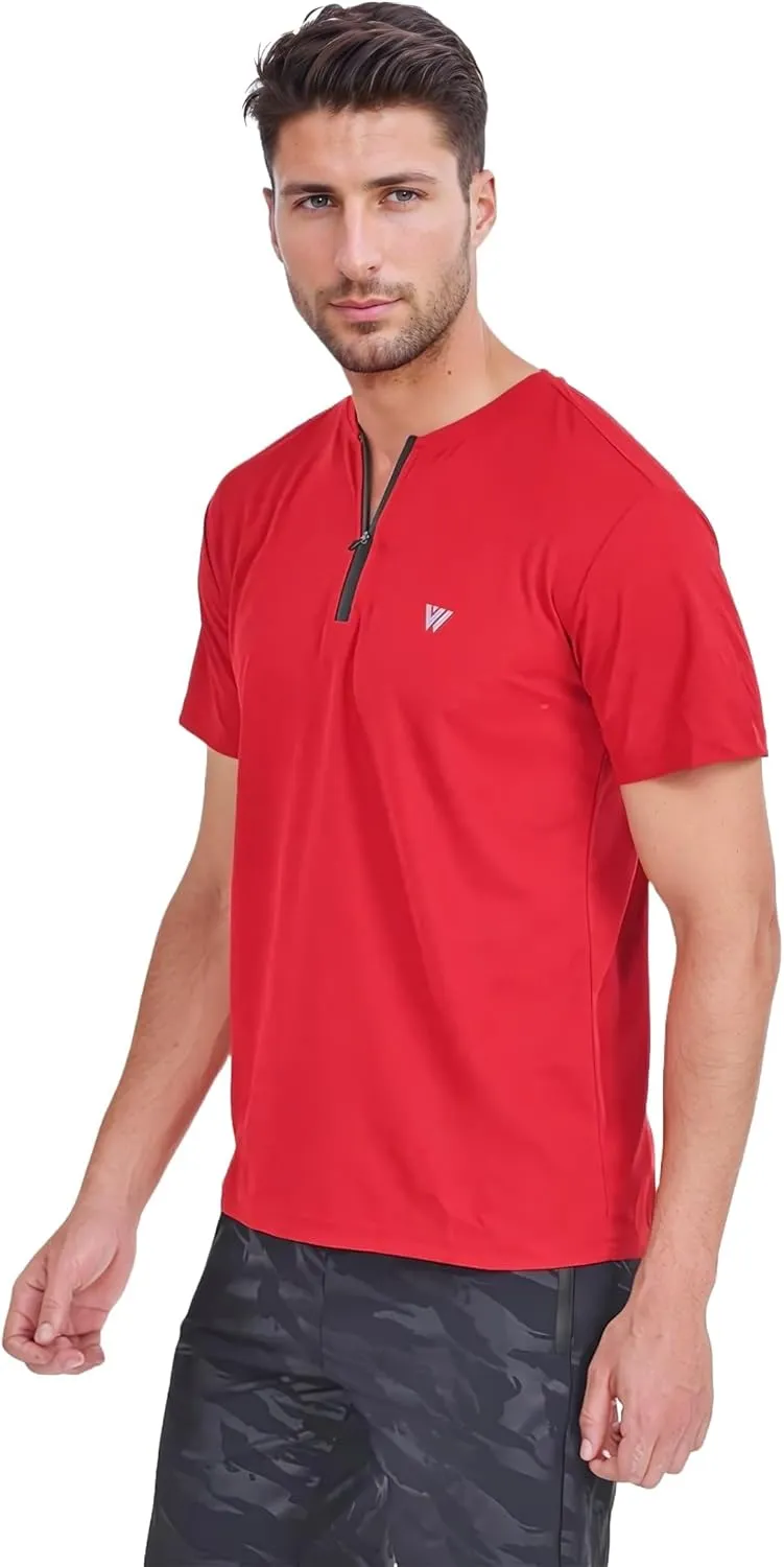 VIROH Mens Quick-Dry Zipper Activewear T-Shirt, Lightweight Short Sleeve Gym & Sports T-Shirt