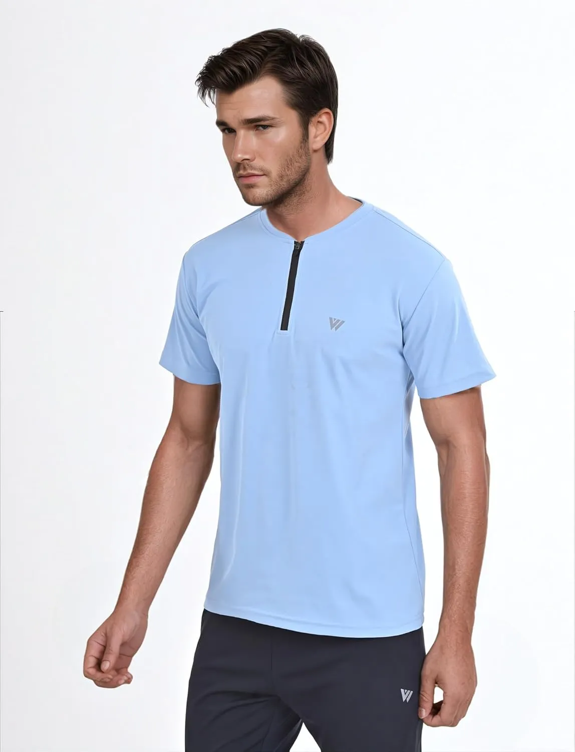 VIROH Mens Quick-Dry Zipper Activewear T-Shirt, Lightweight Short Sleeve Gym & Sports T-Shirt