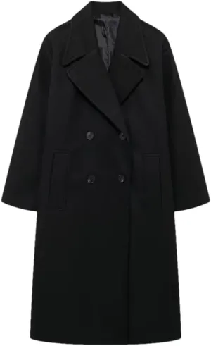 Vsadsau Women's Solid Lapel Double-Breasted Overcoat Mit Length Trench Coat Wool Blend Pea Jacket