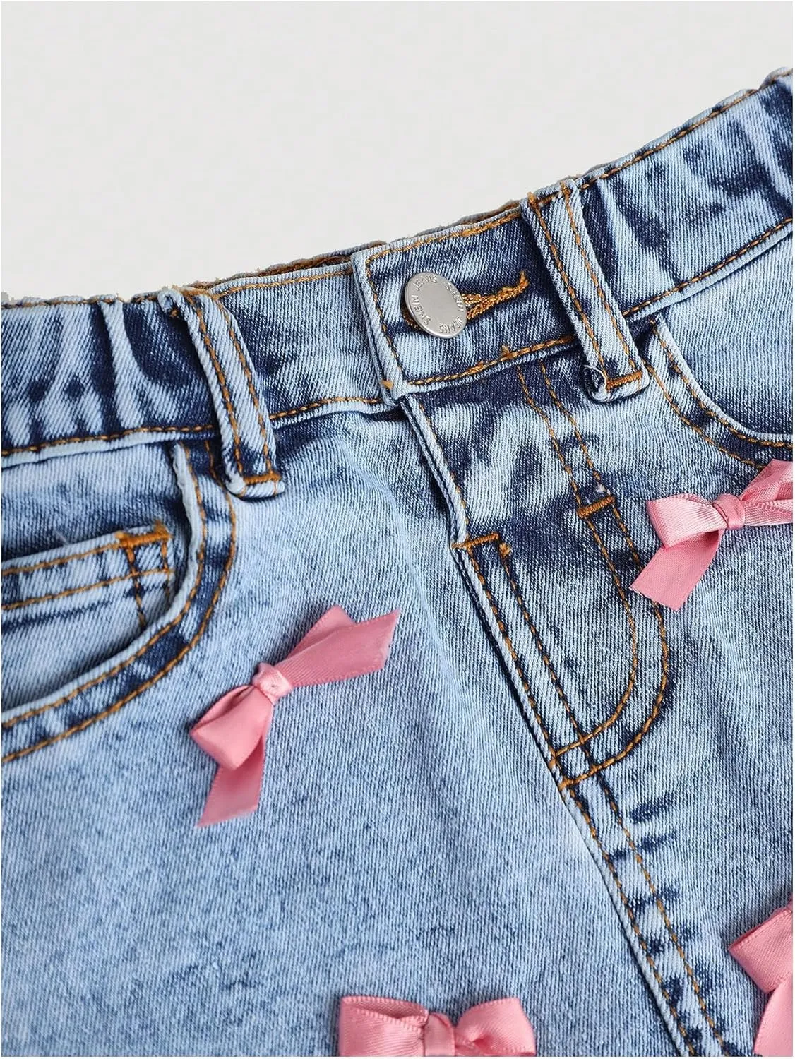 WDIRARA Toddler Girl's Cute Bow Denim Skirts High Waisted Mini Jean Skirts