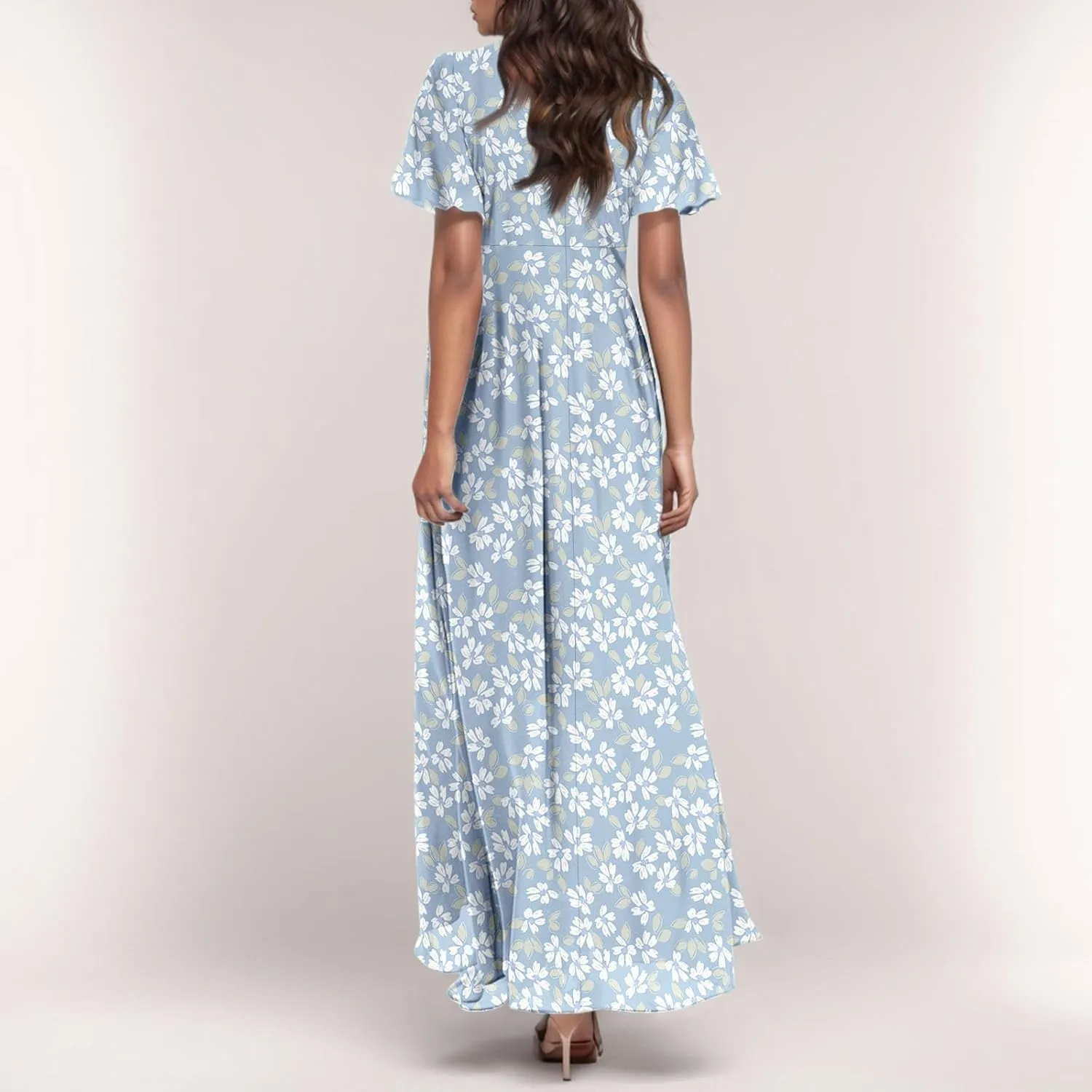 Wedding Guest Dresses for Women,Flowy Spring Summer Dresses for Women 2025 Trendy Floral Maxi Dress Short Sleeve