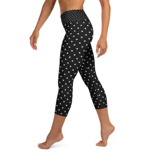 White Dots Women's Capri Leggings, Polka Dots Women's Black Tights-Made in USA/EU