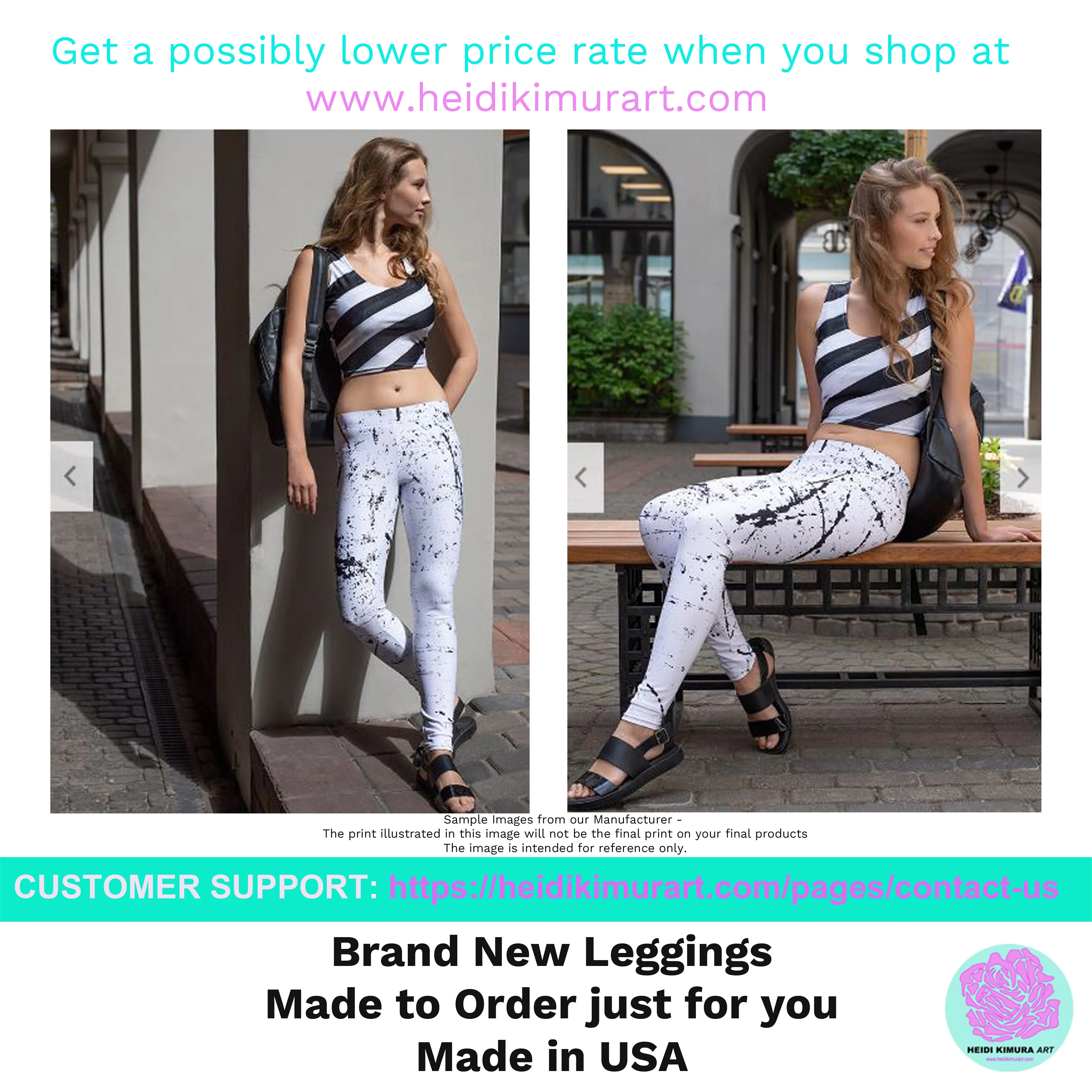 White Dots Women's Capri Leggings, Polka Dots Women's Black Tights-Made in USA/EU