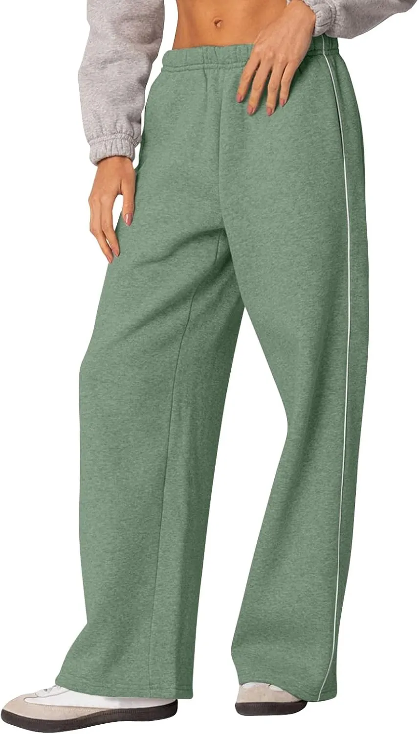 Wide Leg Sweat Pants for Womens Sweatpants with Pockets Comfy Baggy Fleece Joggers Low Rise Workout Lounge Pants
