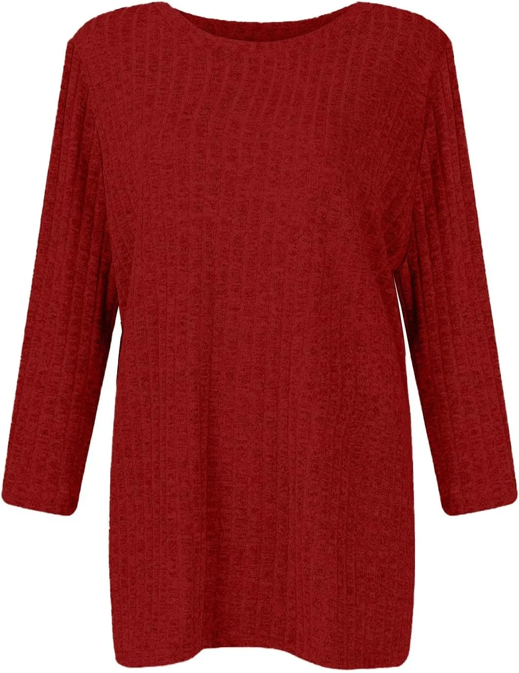 Winter 3/4 Length Sleeve Casual Tops Trendy Ribbed Knit Sweaters 2024 Sweatshirts Plus Size