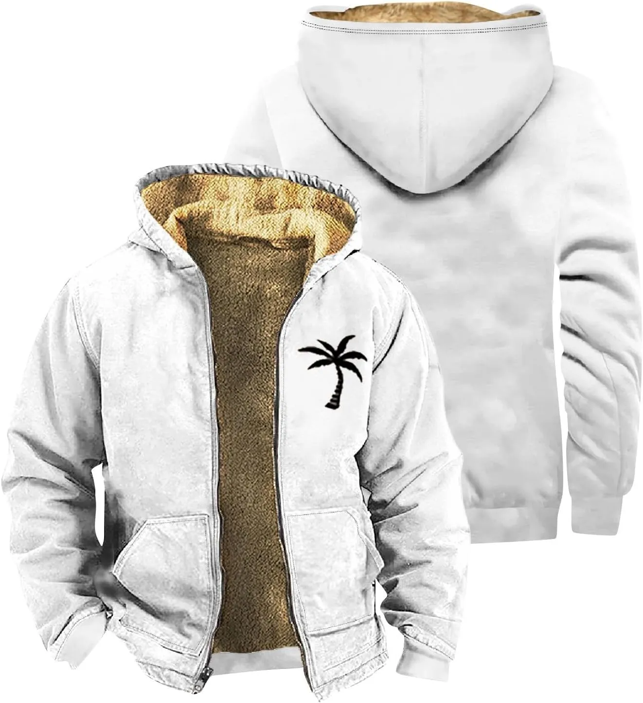 Winter Coat Men With Hood Fleece Lined Zipper Graphic Coat Heated Heavy Big And Tall Jacket