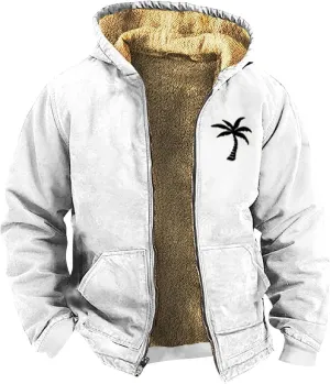 Winter Coat Men With Hood Fleece Lined Zipper Graphic Coat Heated Heavy Big And Tall Jacket