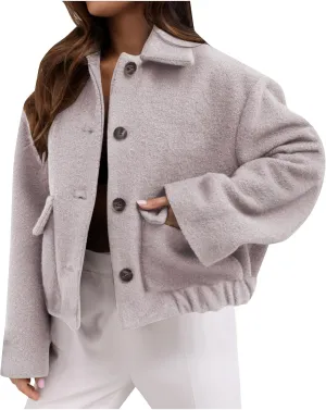 Winter Coats for Women 2024 Fashion Elegant Lapel Collar Cropped Peacoat Fall Warm Woolen Trench Coat Outerwear