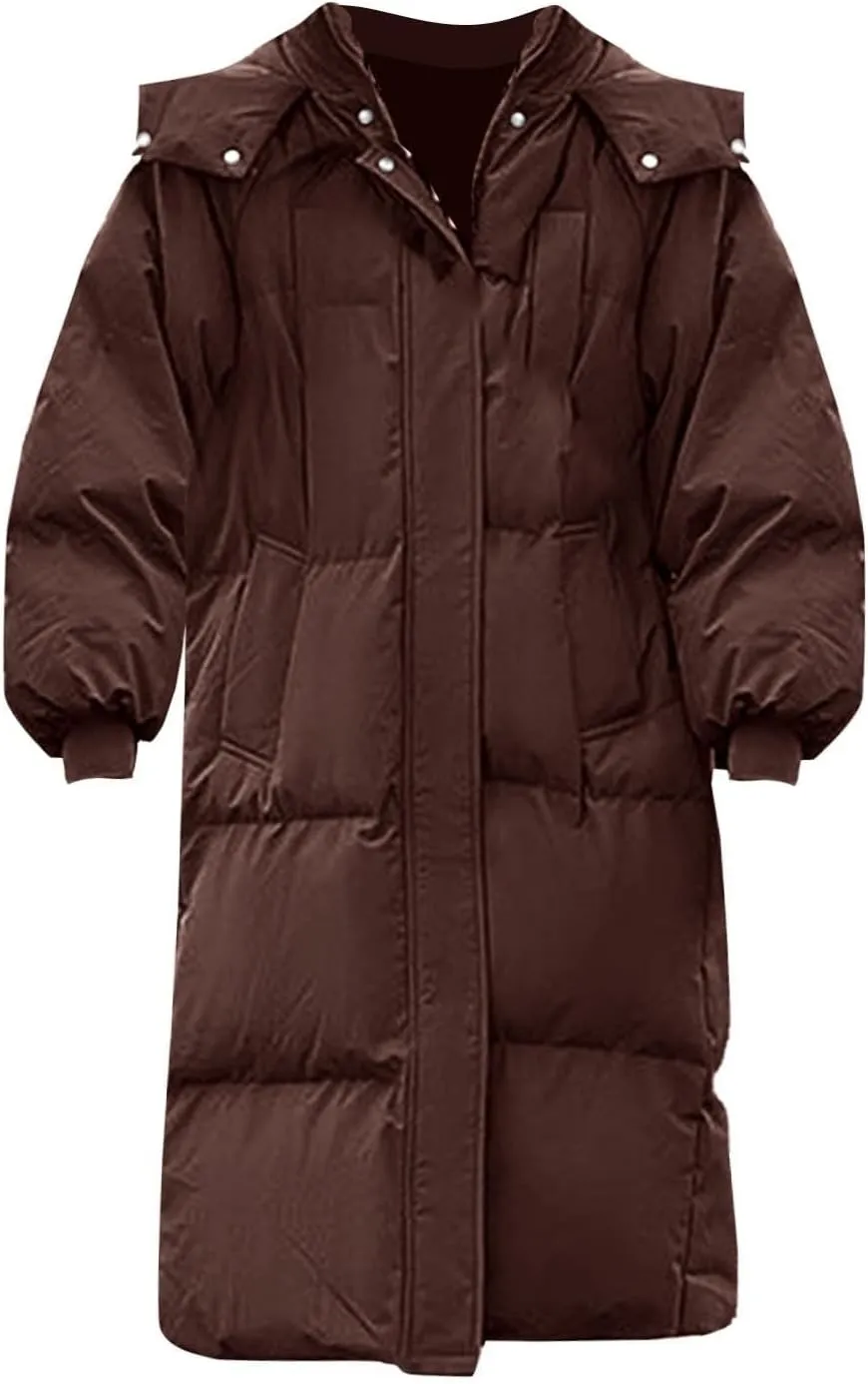 Winter Coats For Women 2024 Long Down Puffer Parka Jacket Winter Down Hooded Long Quilted Puffer Ladies Outerwear