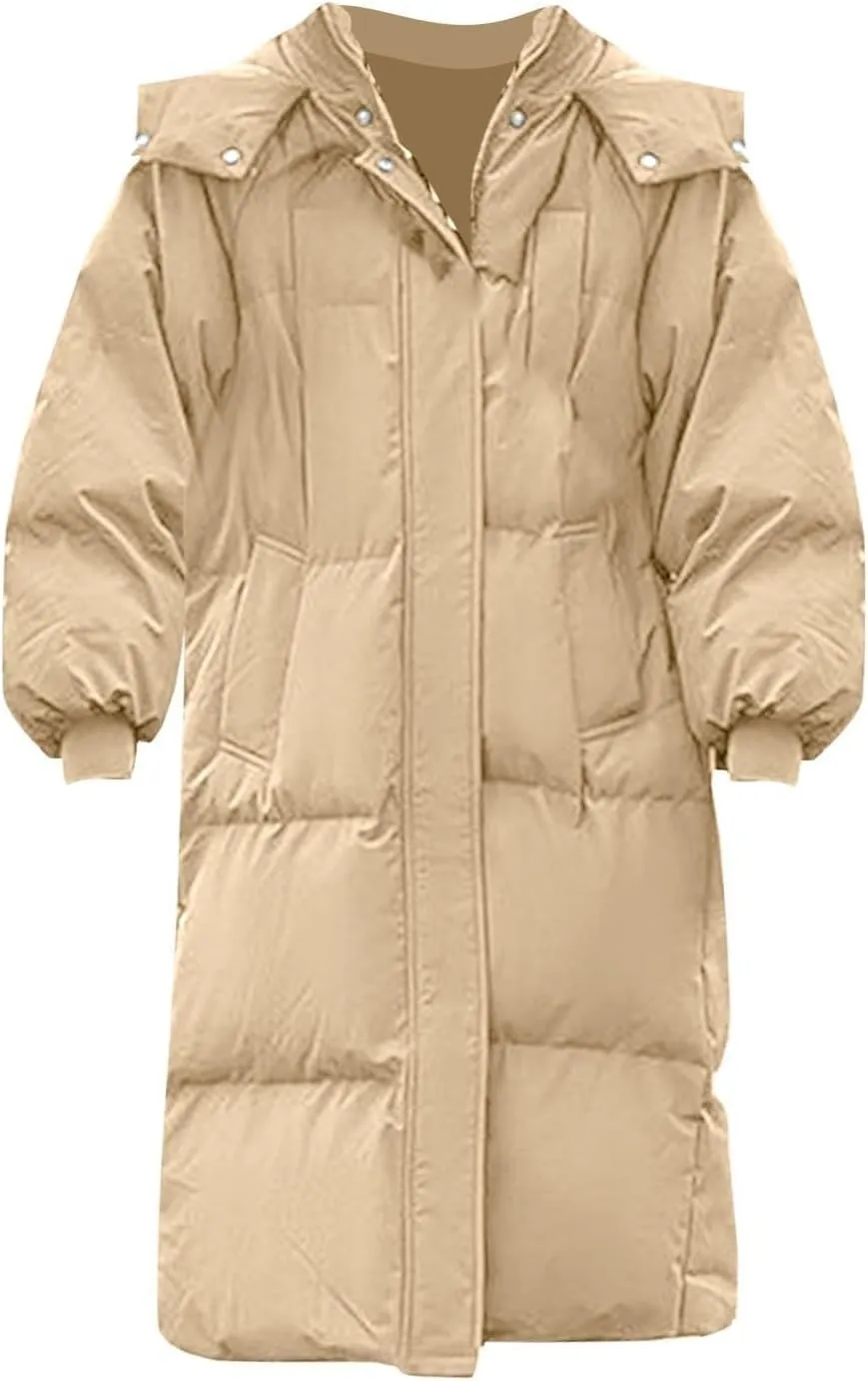 Winter Coats For Women 2024 Long Down Puffer Parka Jacket Winter Down Hooded Long Quilted Puffer Ladies Outerwear